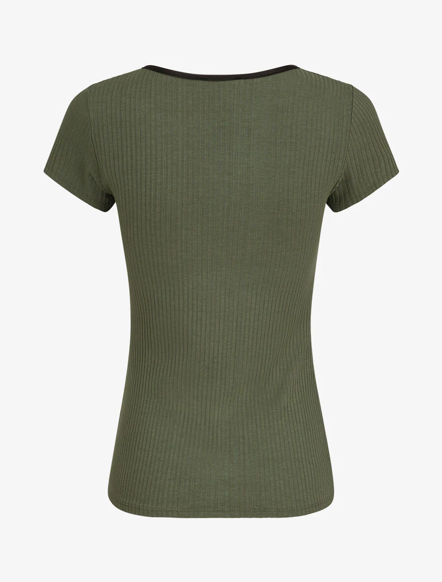 Effen geribbeld T-shirt - Kakigroen - Image 2