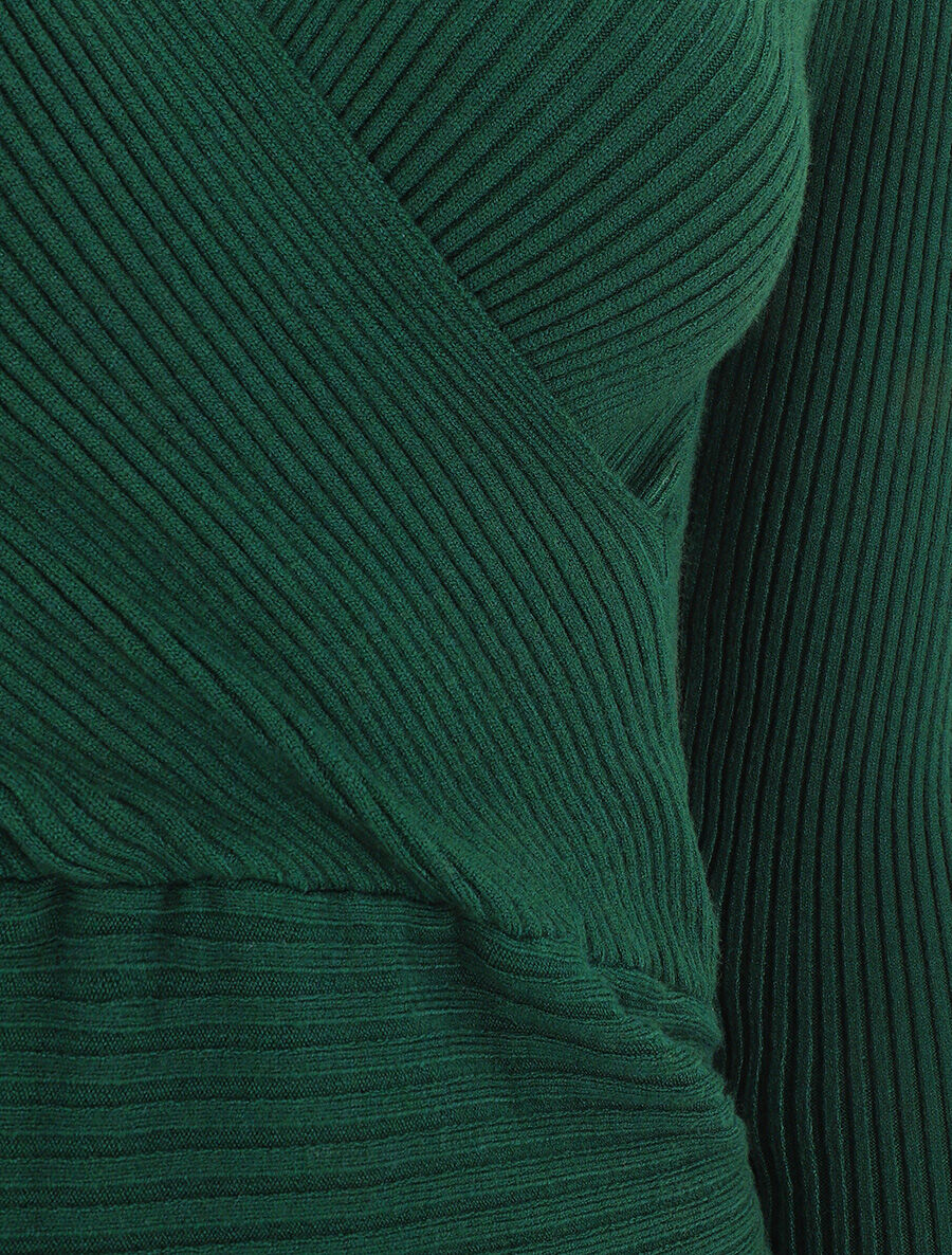 Effen geribde trui met omslagkraag - groen - Image 3