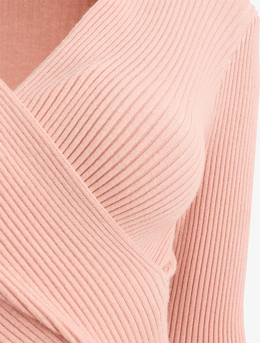 Effen geribde trui met omslagkraag - Roze - Image 3