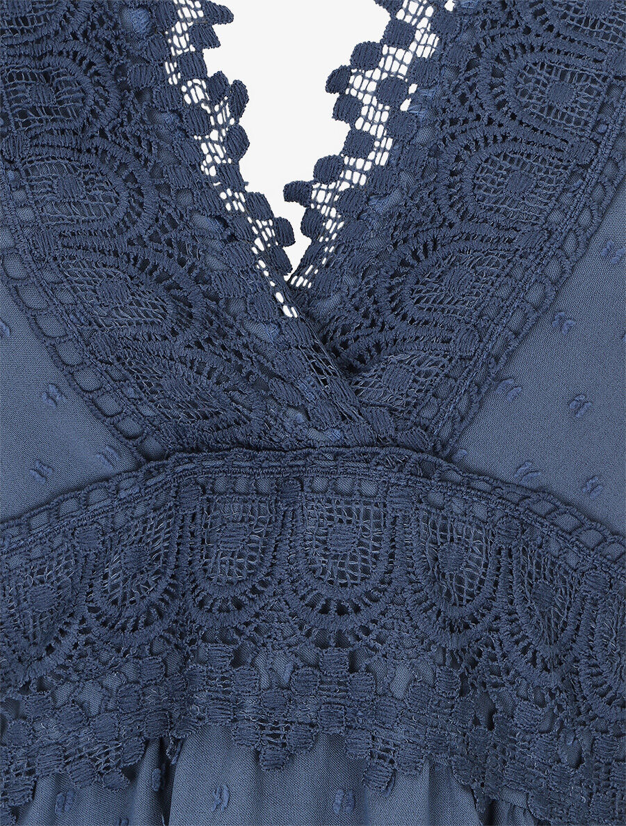 Effen. gestextureerde lange jurk - blauw - Image 3