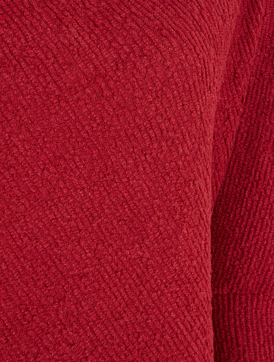 Effen gestructureerde poncho met lange mouwen - Rood - Image 3
