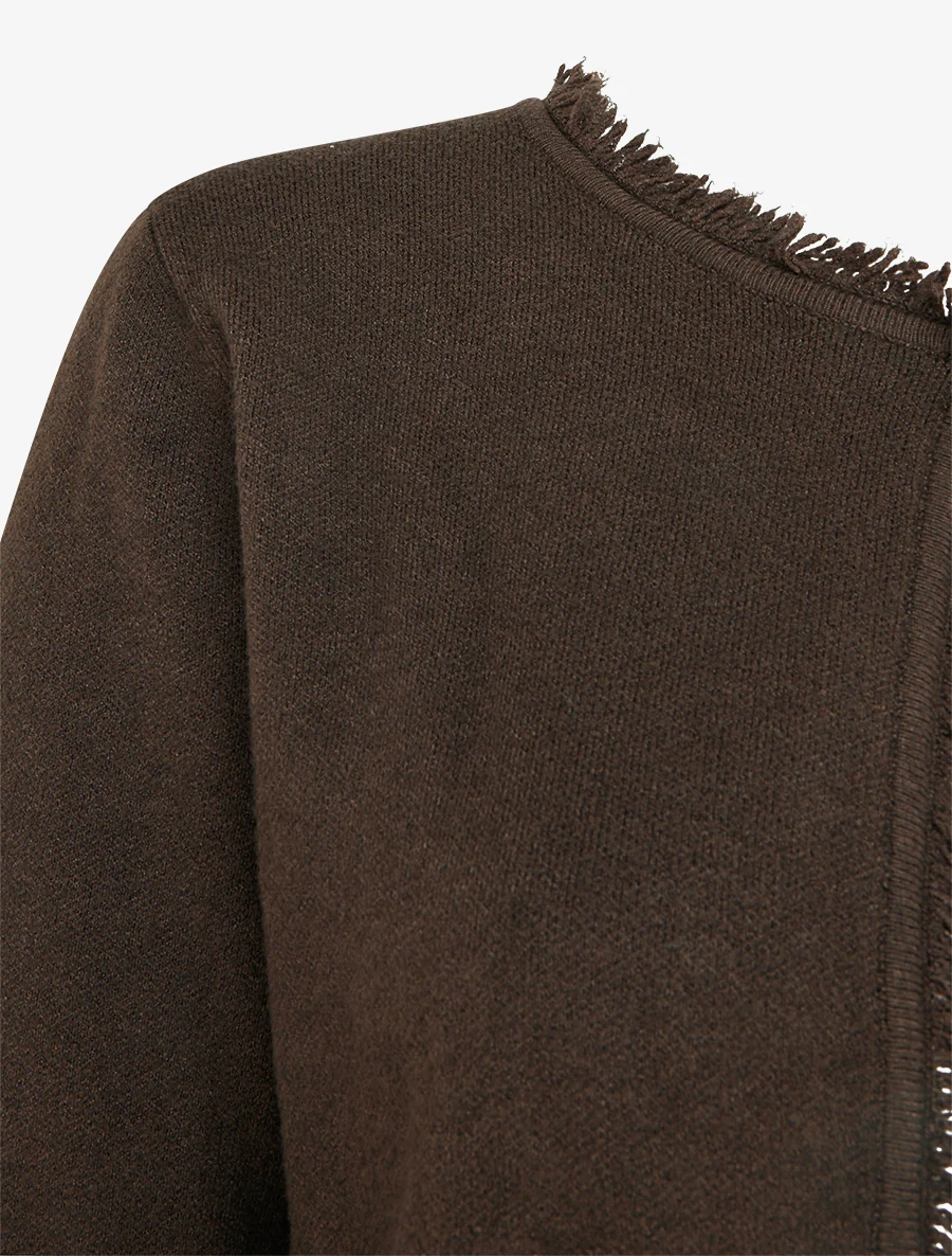 Effen gilet met rafelig detail - Bruin - Image 3