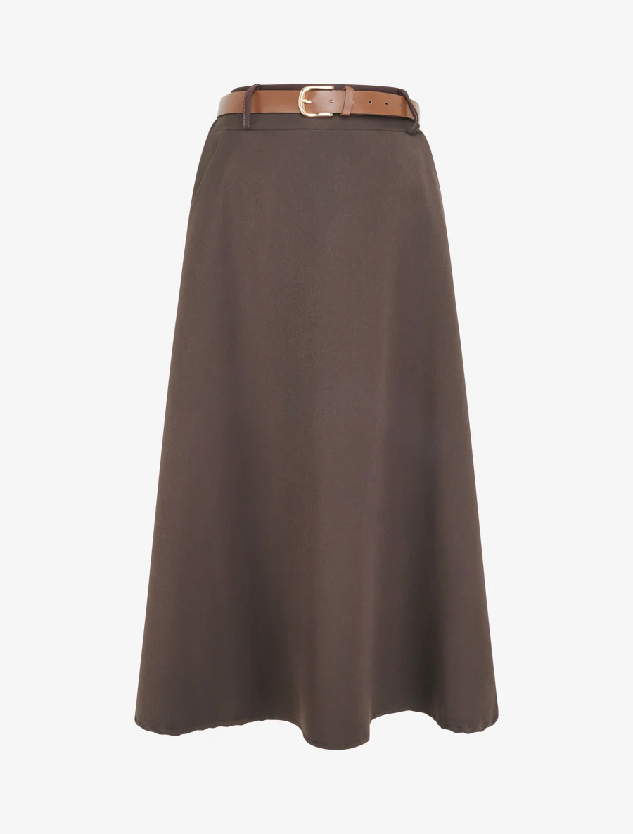 Effen half lange rok met ceintuur - Bruin