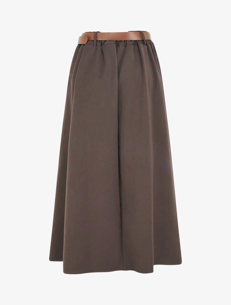 Effen half lange rok met ceintuur - Bruin - Image 2