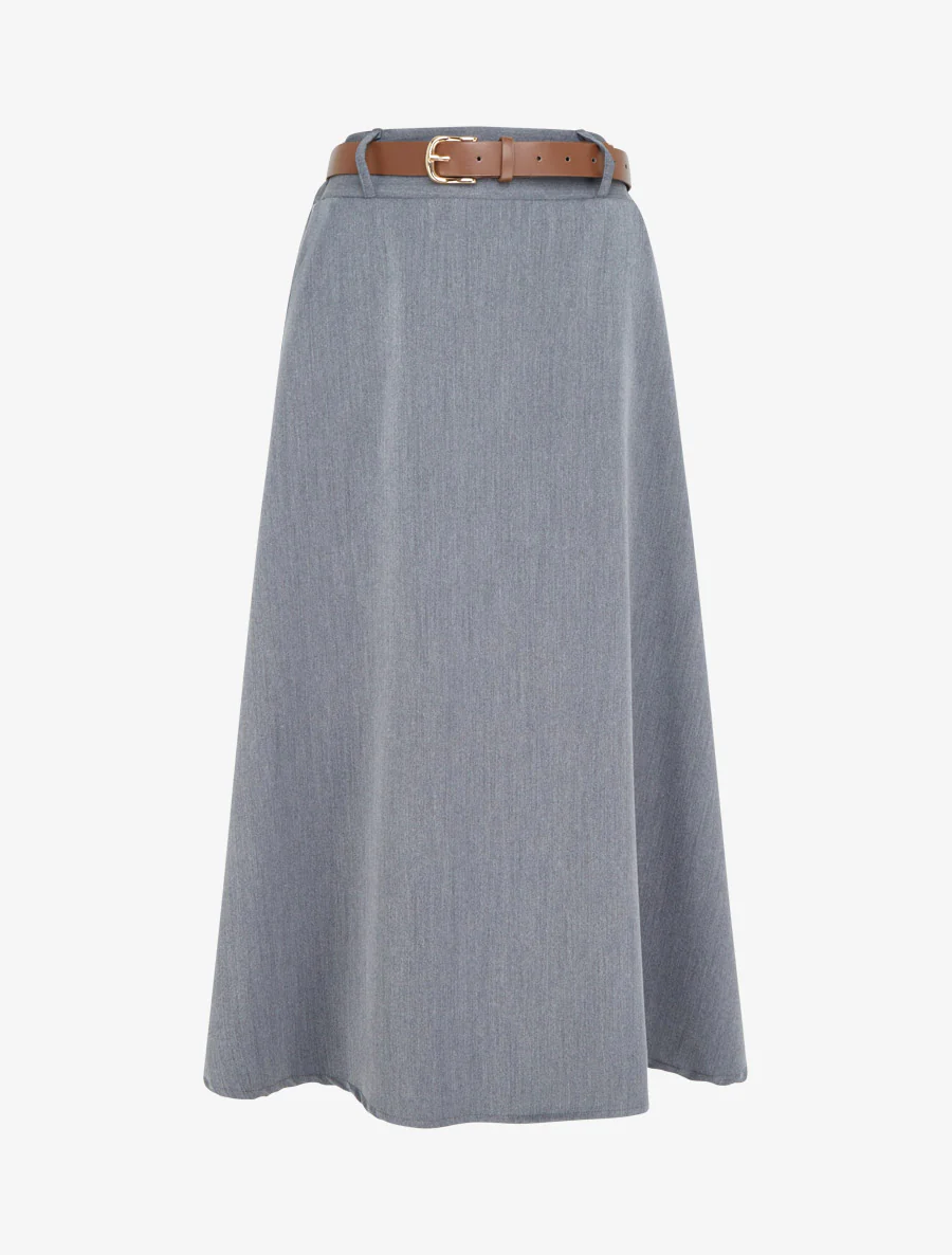 Effen half lange rok met ceintuur - Grijs
