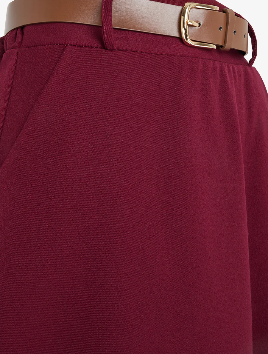 Effen half lange rok met ceintuur - Wijnrood - Image 3