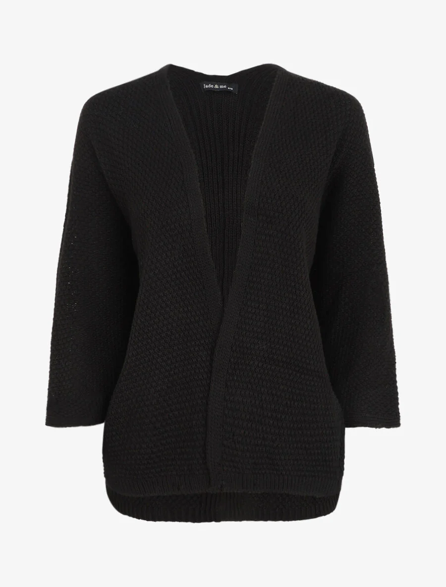 Effen halflang open vest - Zwart