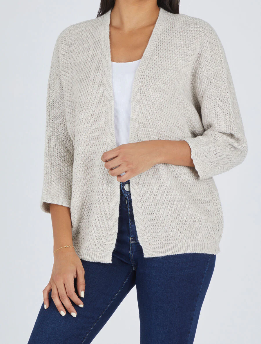 Effen halflang open vest - Beige - Image 4