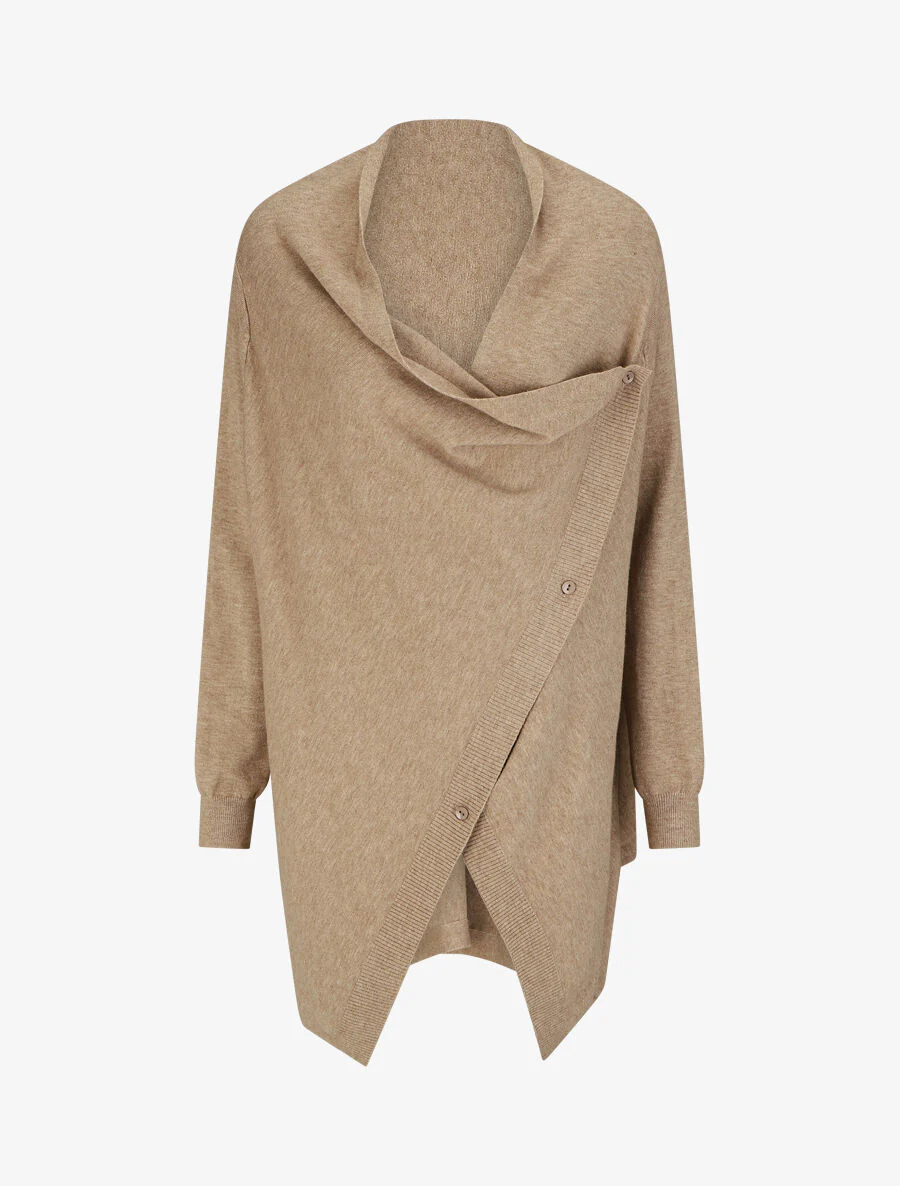 Effen halflang vest met geribde boorden - taupe