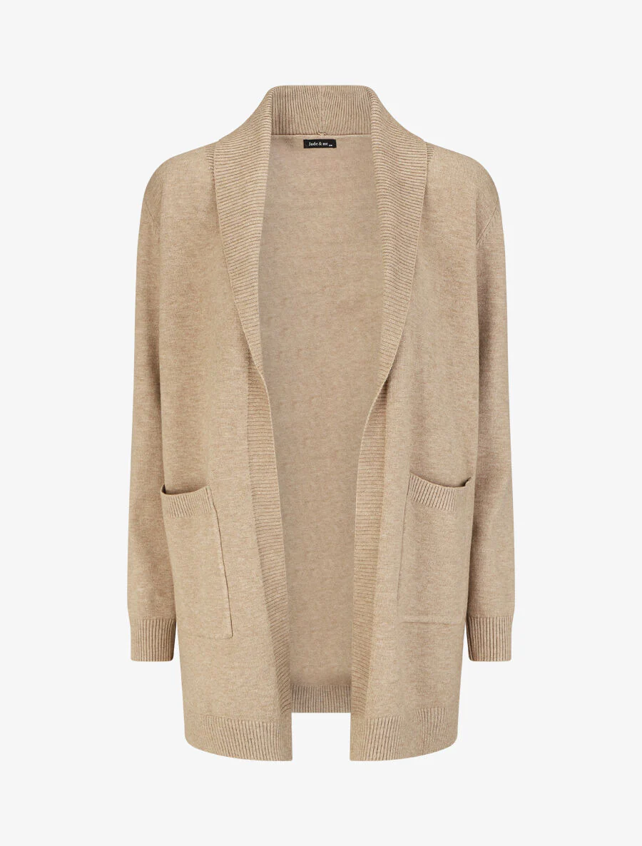 Effen halflang vest met geribde boorden - Beige