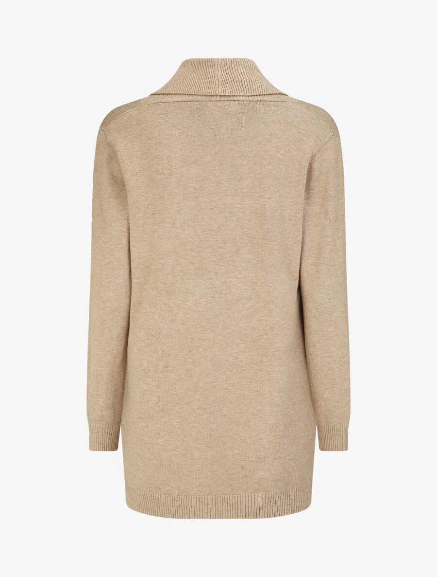 Effen halflang vest met geribde boorden - Beige - Image 2