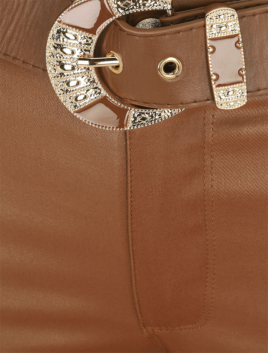 Effen imitatiebroek met riem - Kameel - Image 3