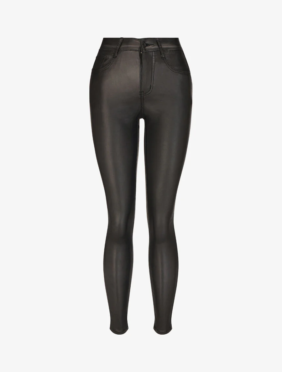 Effen imitatieleren broek - Zwart