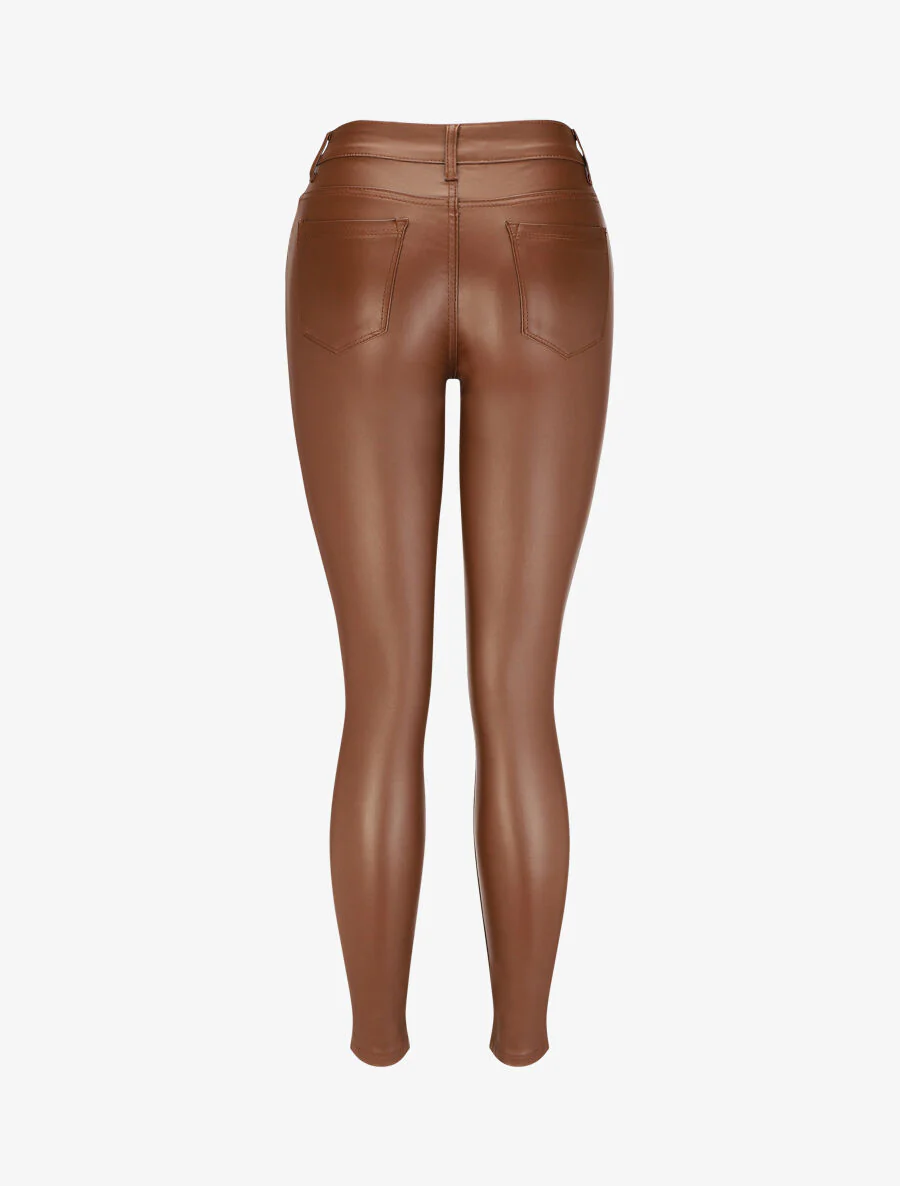 Effen imitatieleren broek - bruin - Image 2