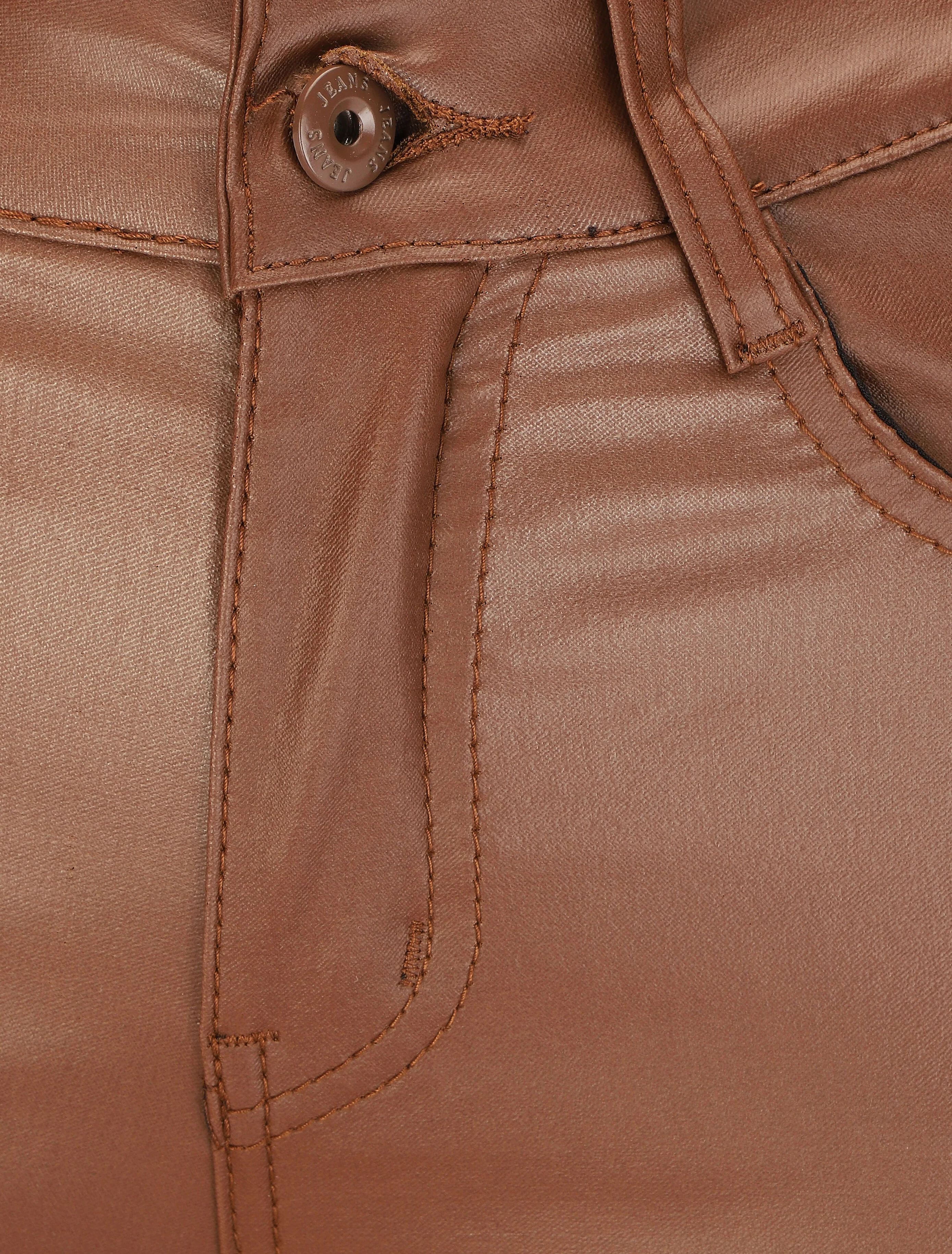 Effen imitatieleren broek - bruin - Image 3