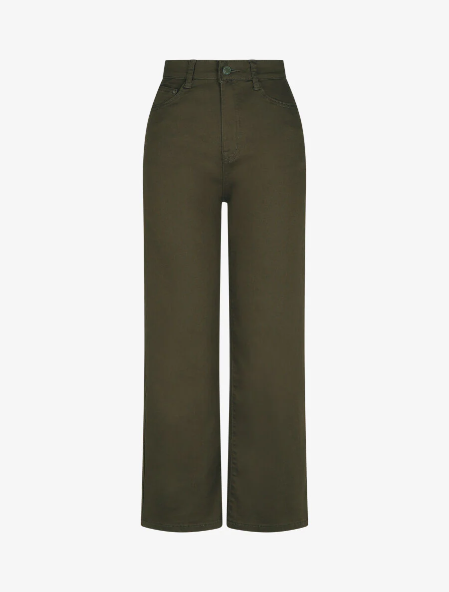 Effen jeans met hoge taille - Kakigroen