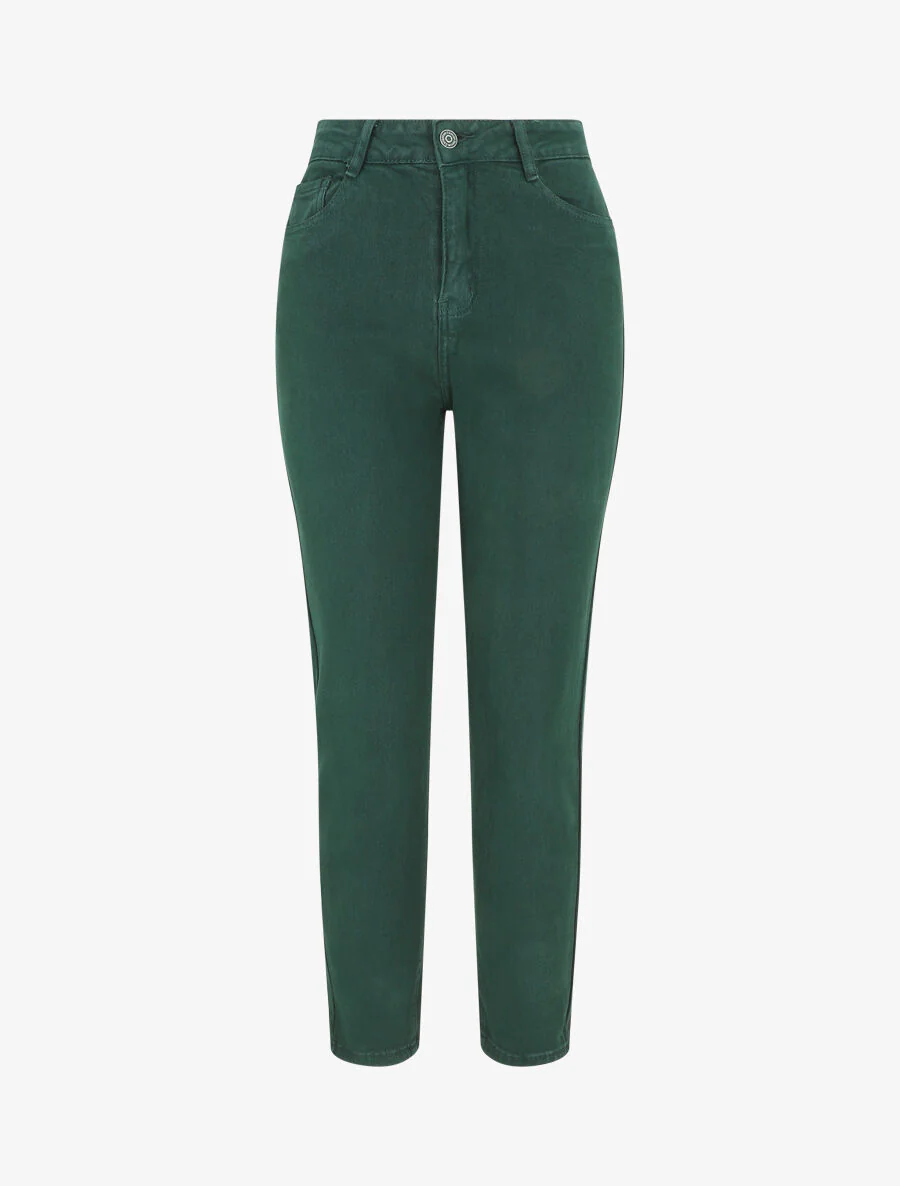 Effen jeans met hoge taille - Dennengroen