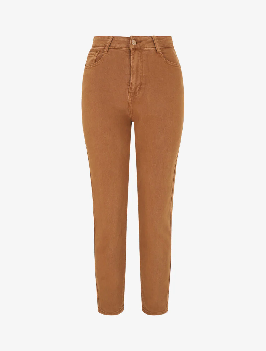 Effen jeans met hoge taille - Kameel