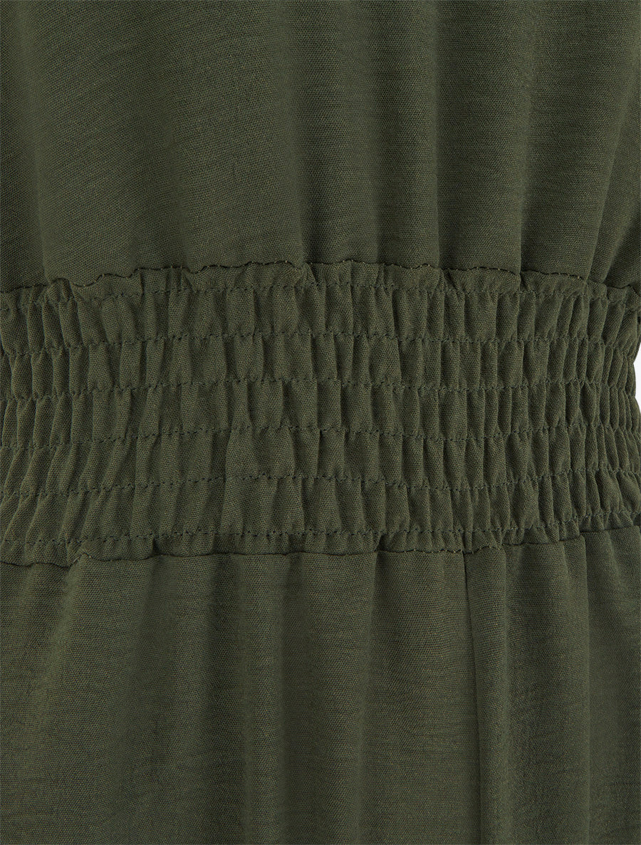 Effen jumpsuit met bandjes en hartjesmotief - Kaki - Image 3