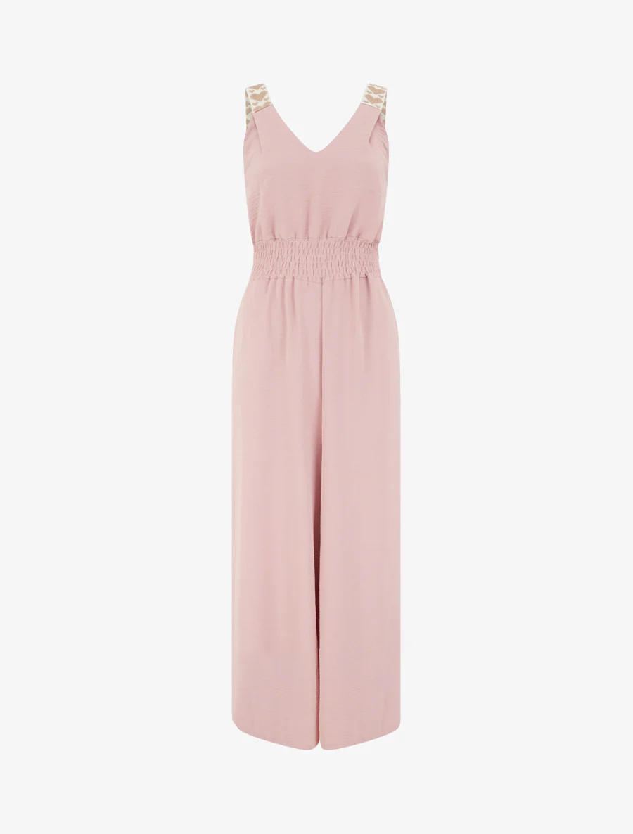 Effen jumpsuit met bandjes en hartjesmotief - Oudroze