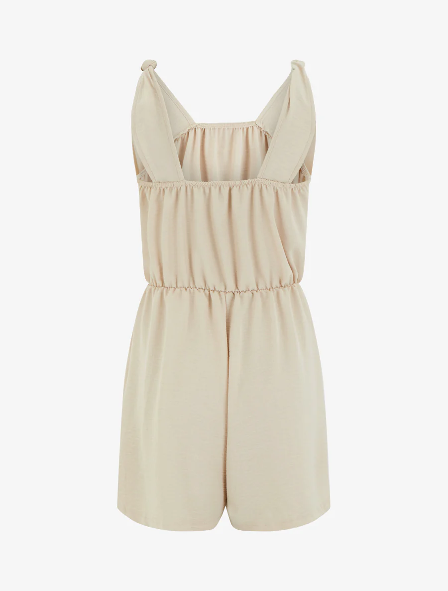 Effen jumpsuit met elastische tailleband - Beige - Image 2