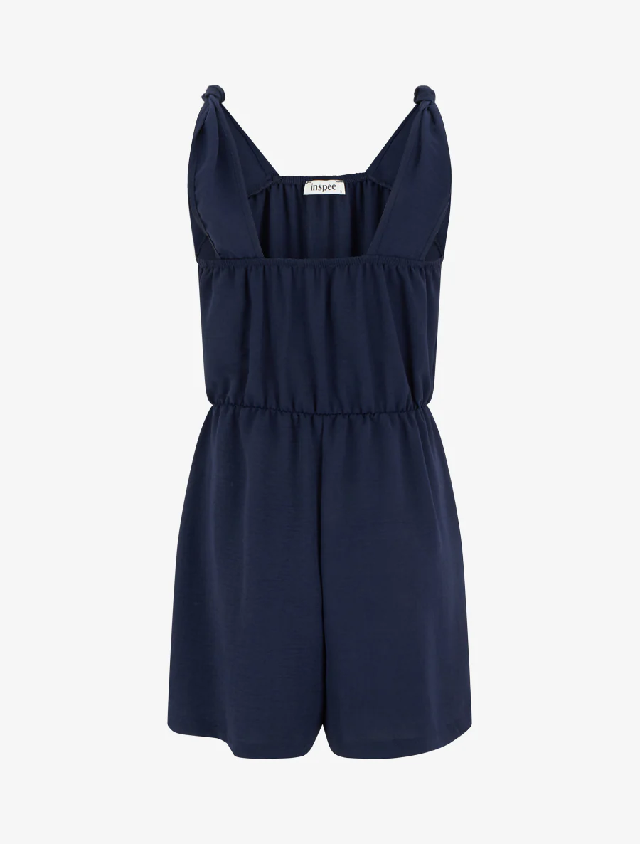 Effen jumpsuit met elastische tailleband - Marine - Image 2