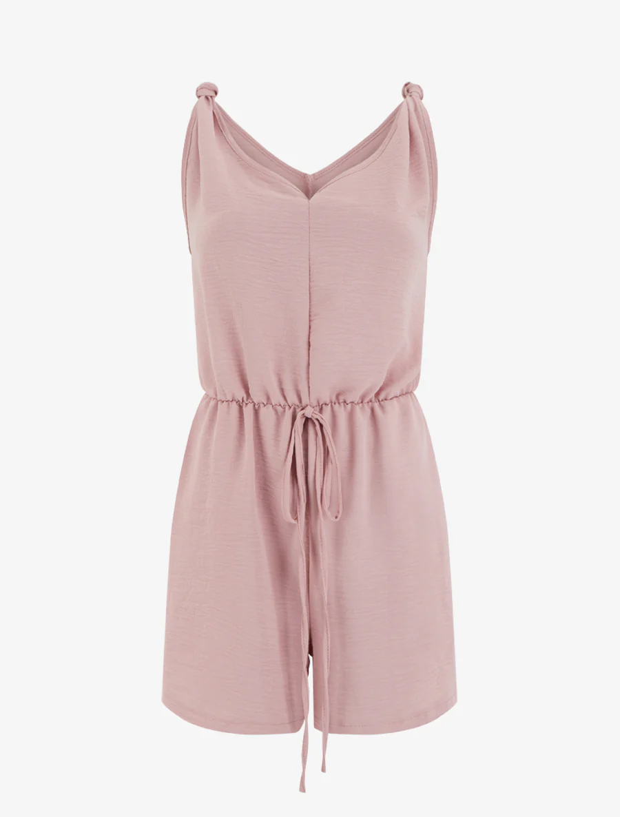 Effen jumpsuit met elastische tailleband - Oudroze