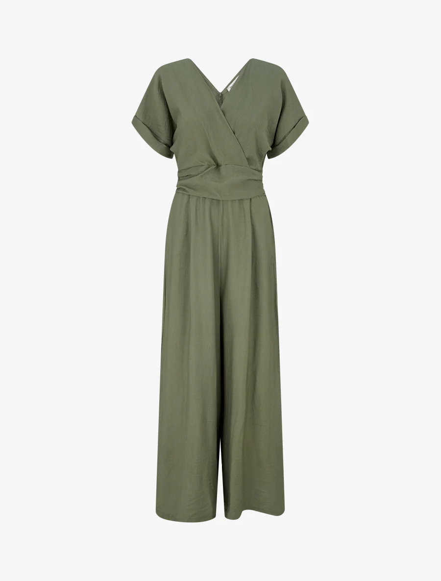 Effen jumpsuit met korte mouwen - Kaki