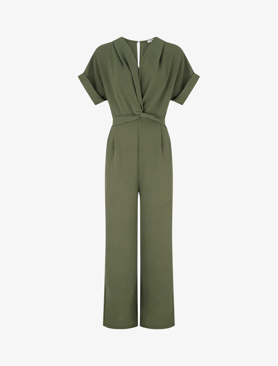 Effen jumpsuit met korte mouwen - Kaki