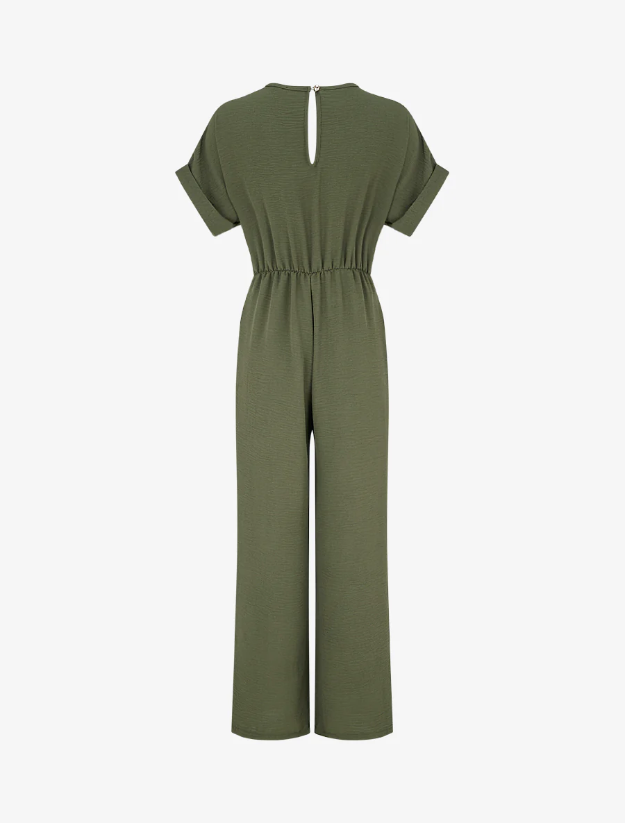 Effen jumpsuit met korte mouwen - Kaki - Image 2