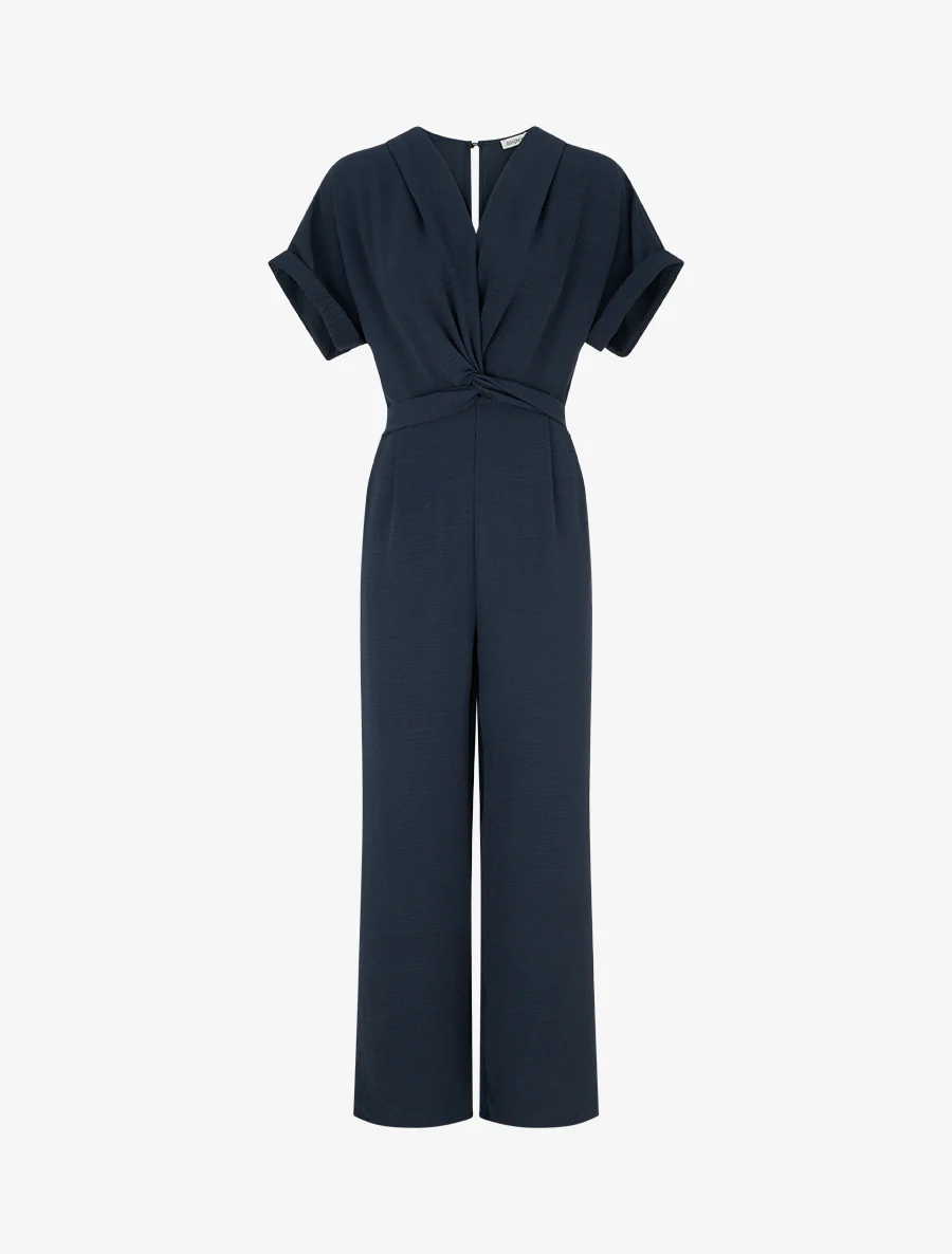 Effen jumpsuit met korte mouwen - Nachtblauw