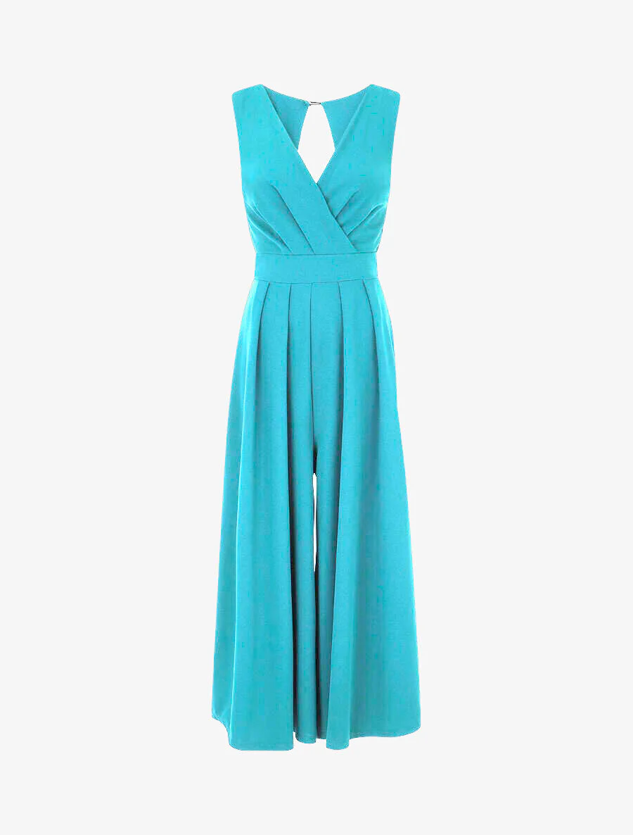 Effen jumpsuit met open rug - Turkoois