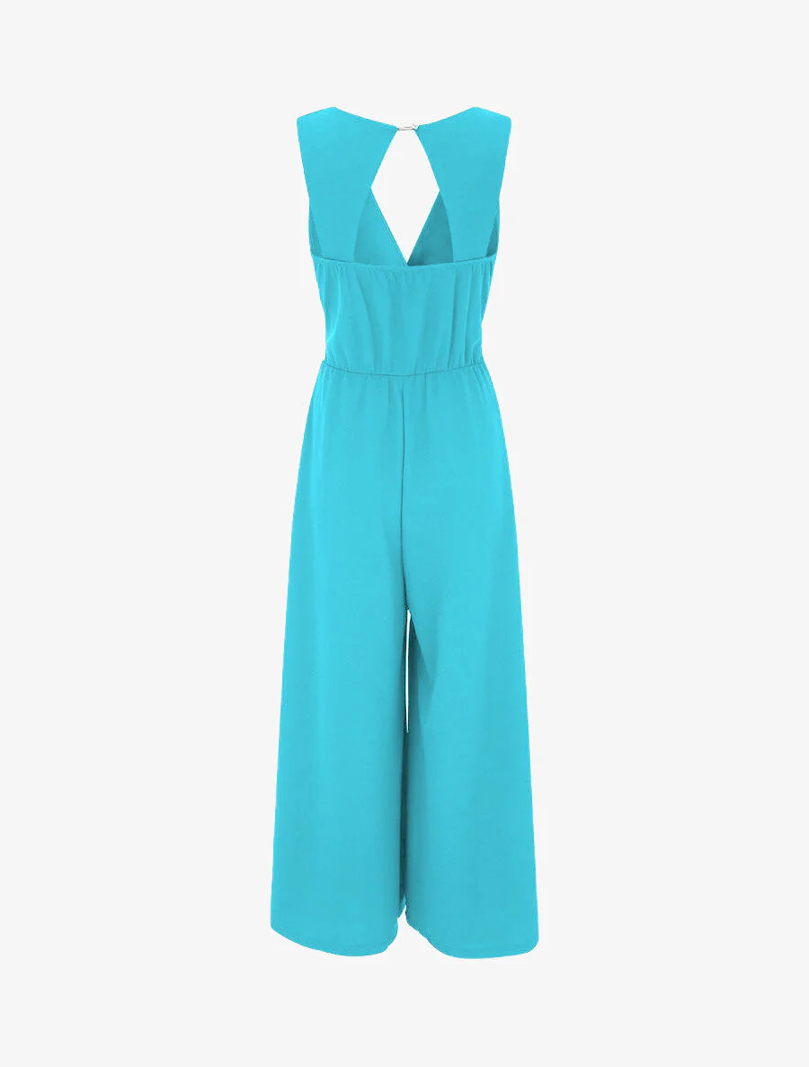 Effen jumpsuit met open rug - Turkoois - Image 2