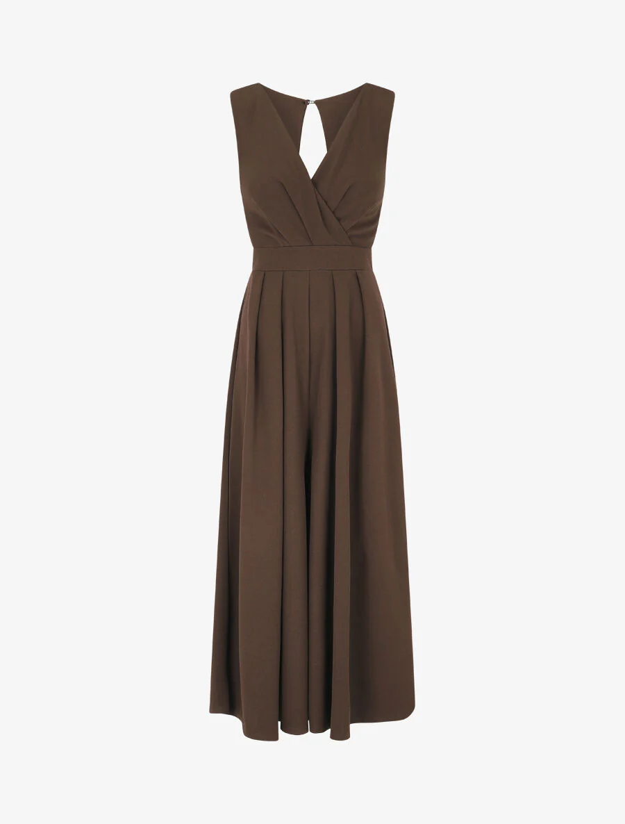 Effen jumpsuit met opengewerkte achterkant - bruin