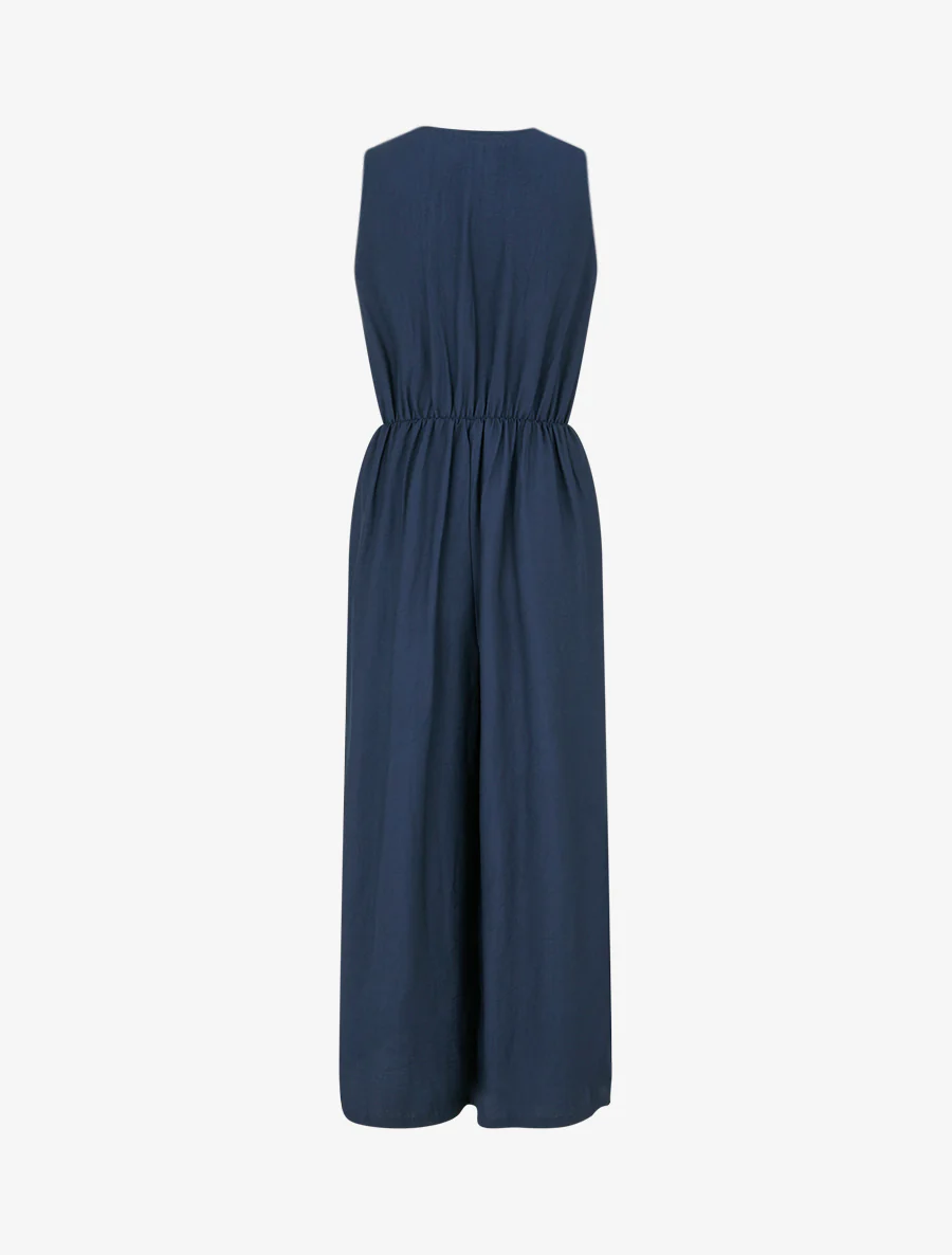 Effen jumpsuit met overslagkraag - Marine - Image 2