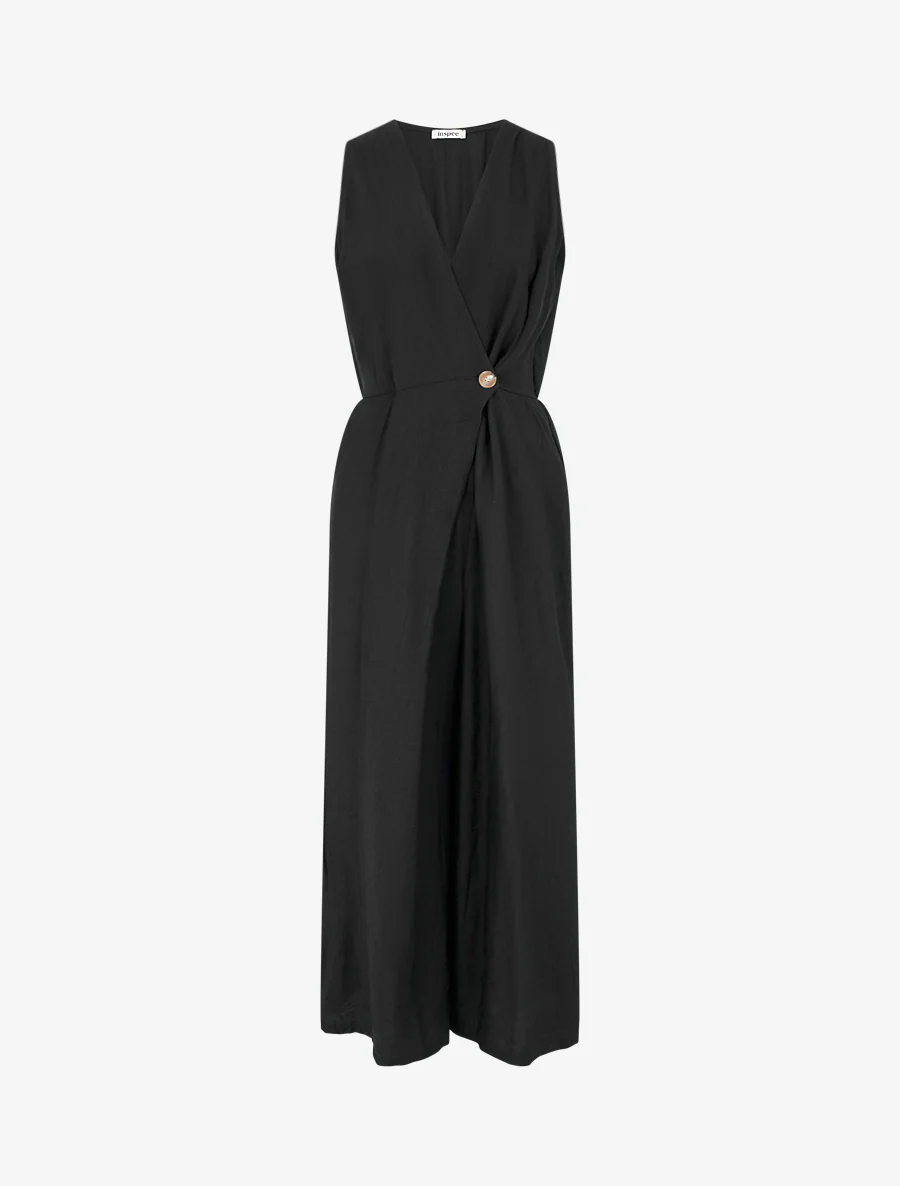 Effen jumpsuit met overslagkraag - Zwart