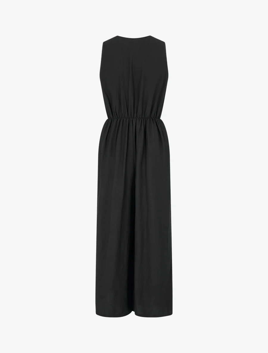 Effen jumpsuit met overslagkraag - Zwart - Image 2