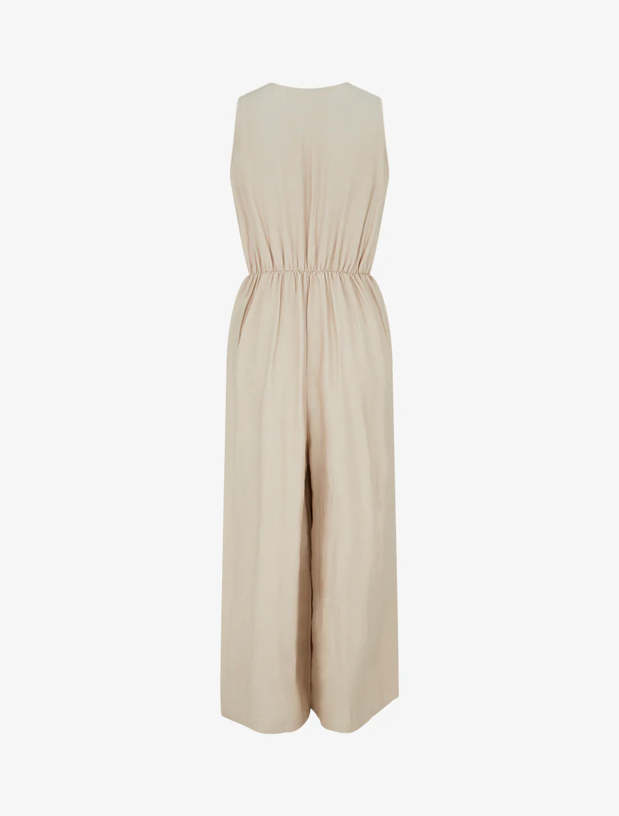 Effen jumpsuit met overslagkraag - Beige - Image 2