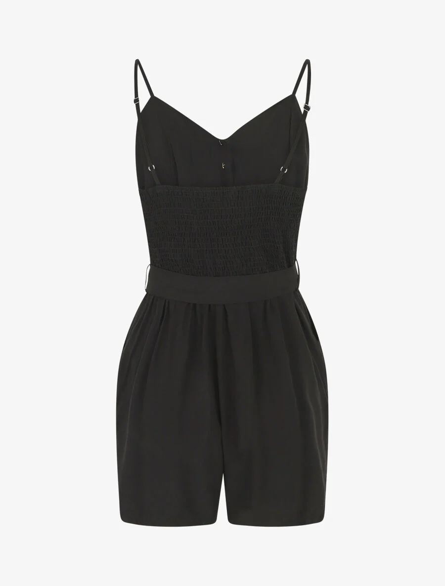 Effen jumpsuit met riem - Zwart - Image 2