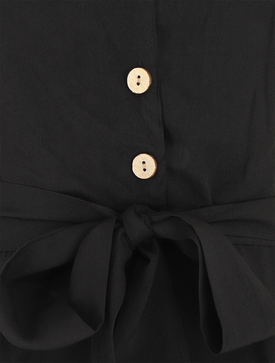 Effen jumpsuit met riem - Zwart - Image 3