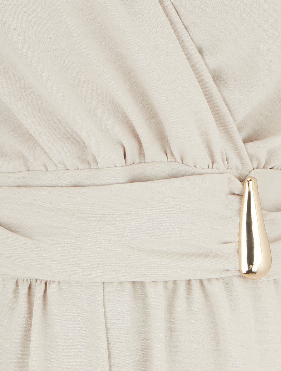 Effen jumpsuit met sierstuk in de taille. - Beige - Image 3