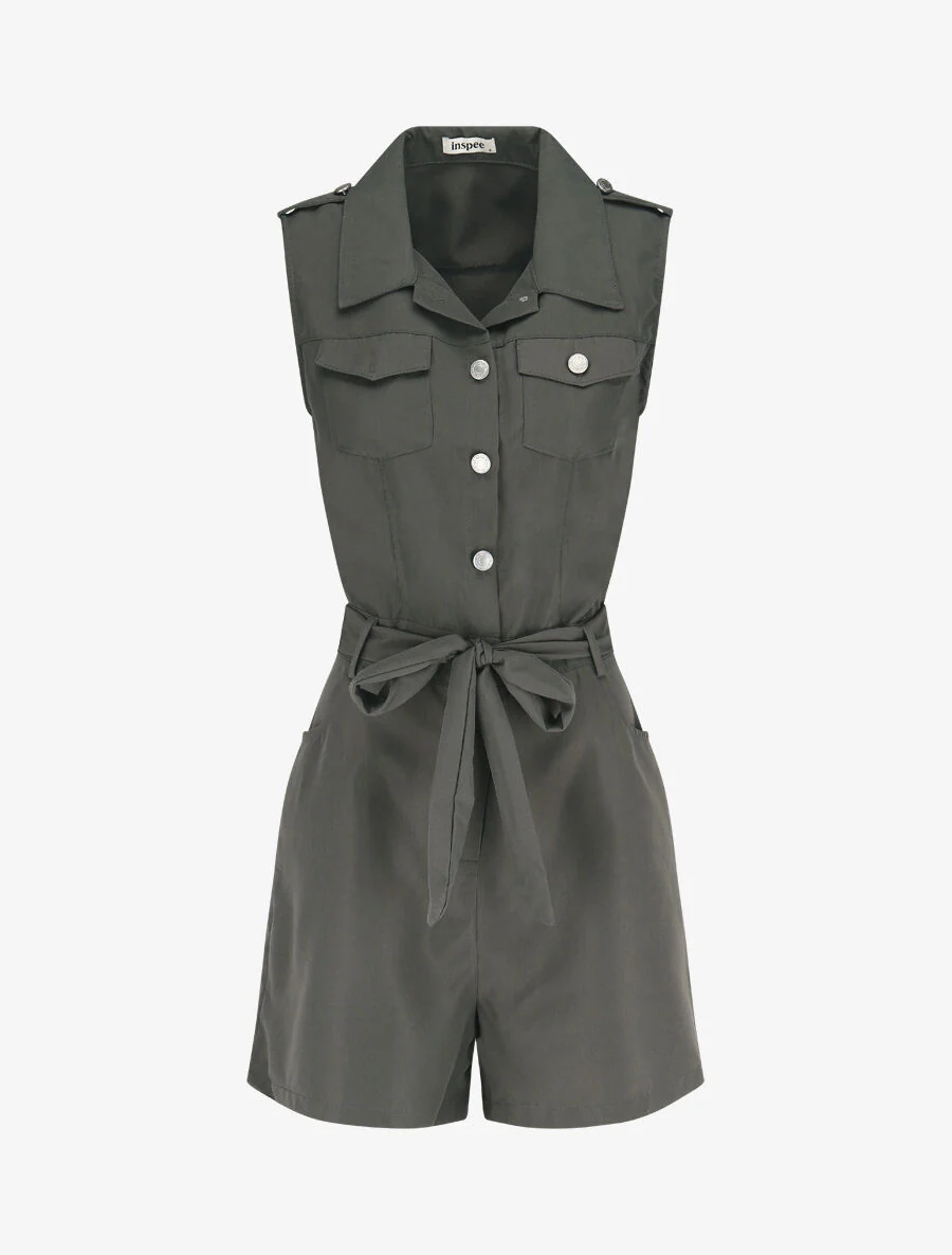 Effen jumpsuit zonder mouwen - Grijs kaki