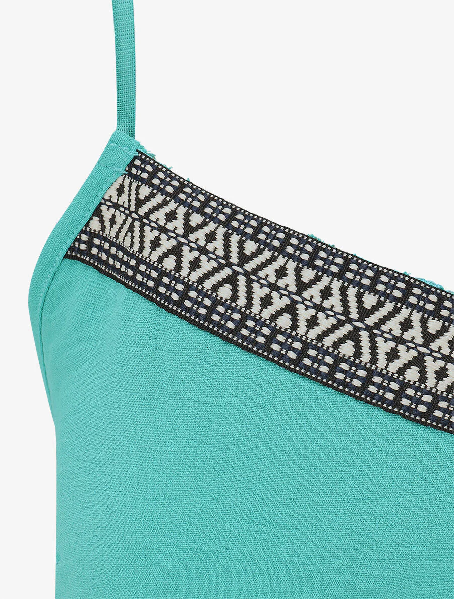 Effen jurk met elastiek - turquoise - Image 3