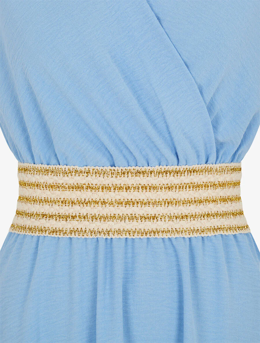 Effen jurk met elastische band - Hemelsblauw - Image 3