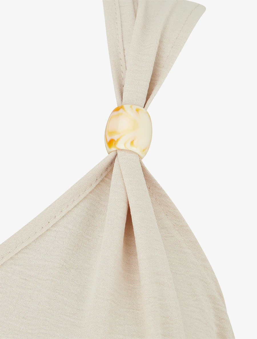 Effen jurk met inzetstuk van houten kralen - Beige - Image 3