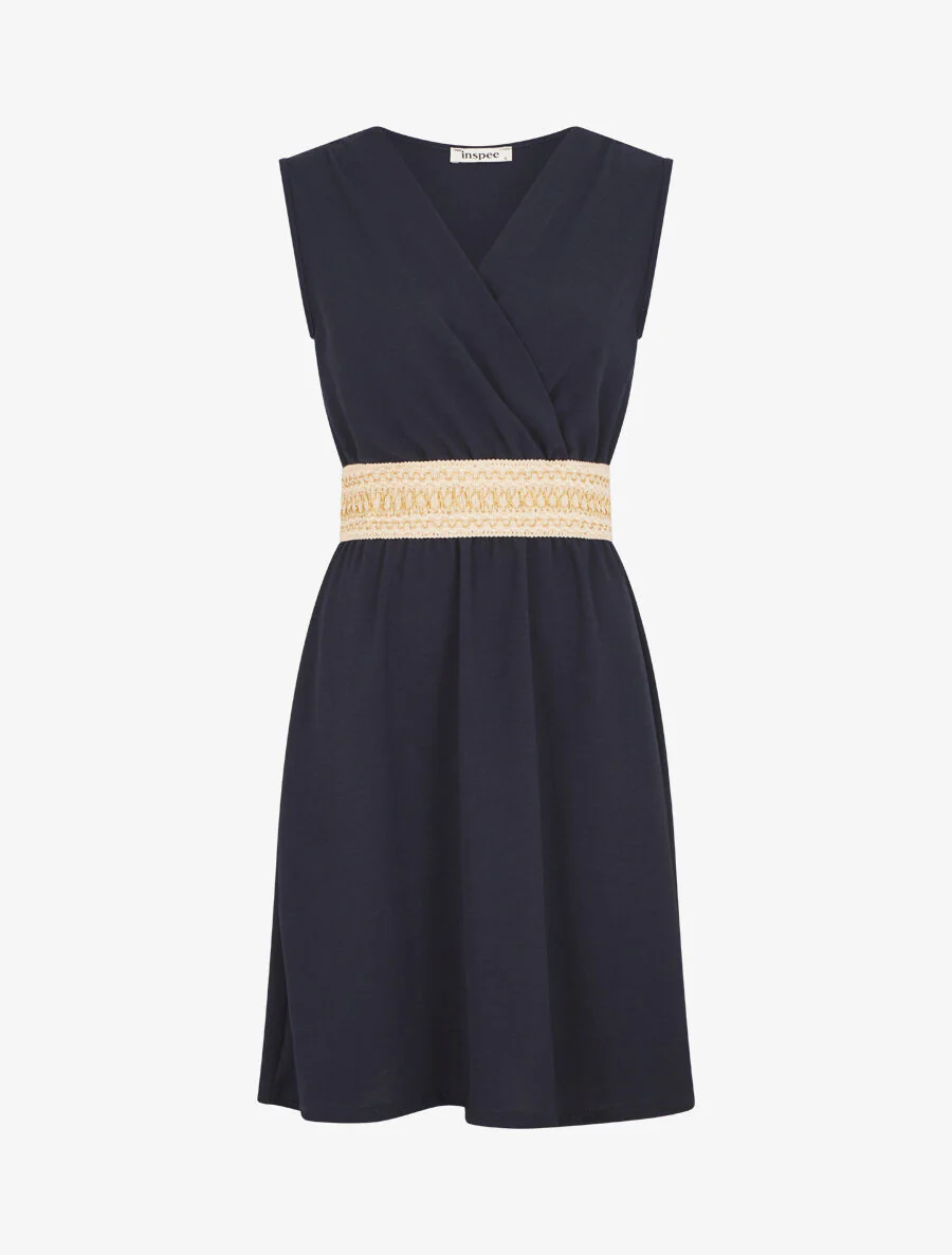 Effen jurk met iriserende elastische band - Marineblauw