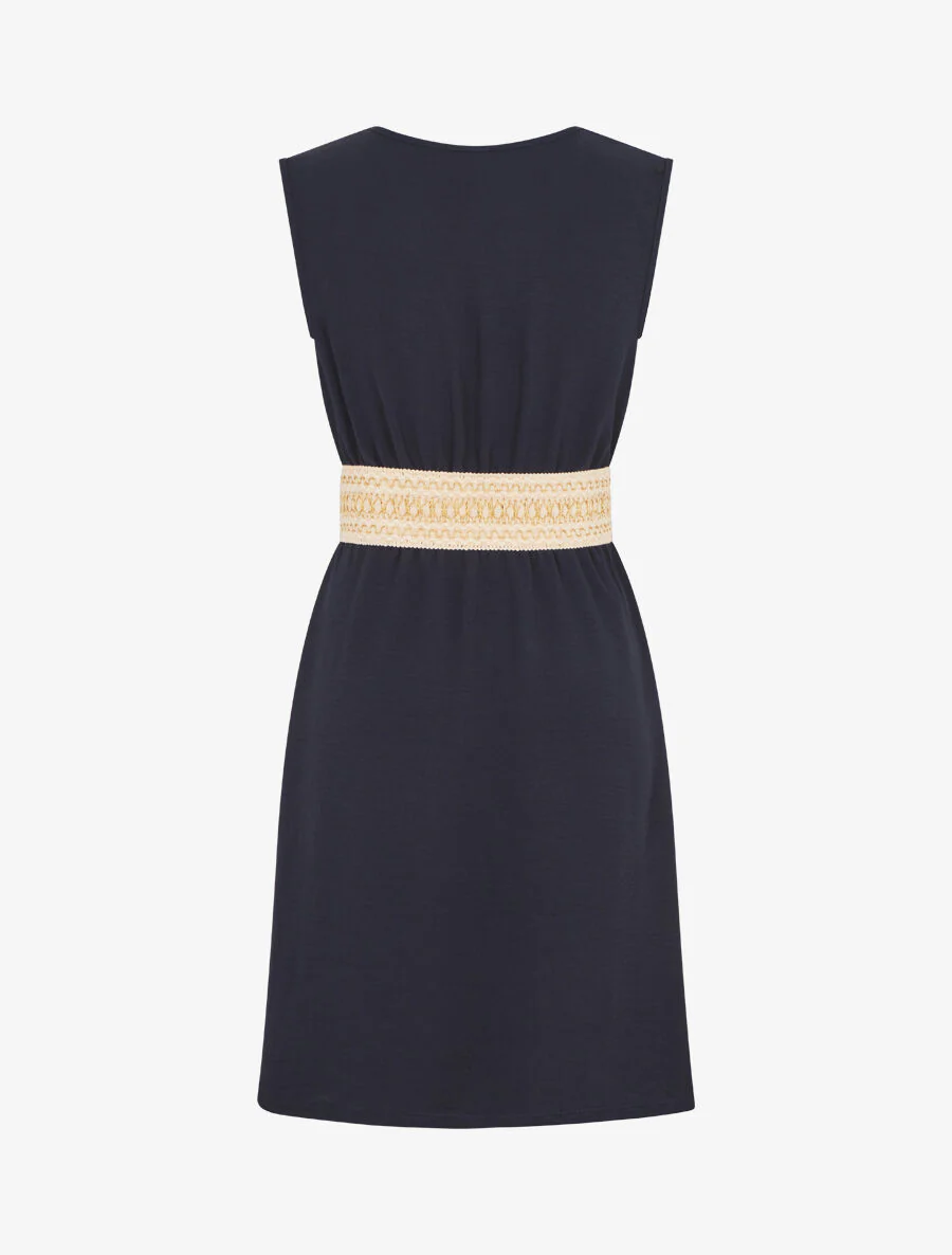 Effen jurk met iriserende elastische band - Marineblauw - Image 2