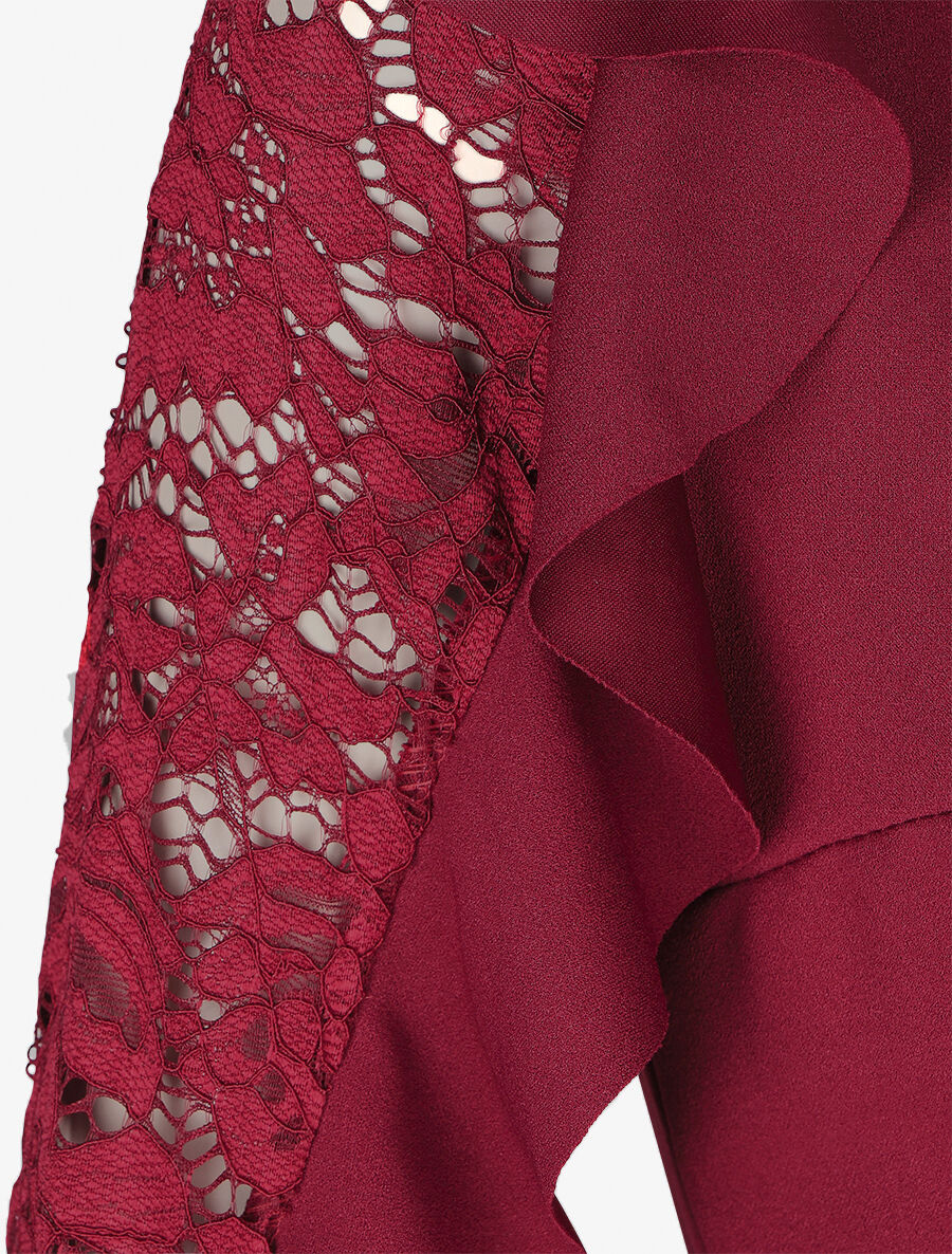 Effen jurk met lange. gevlochten kanten mouwen - bordeaux - Image 3