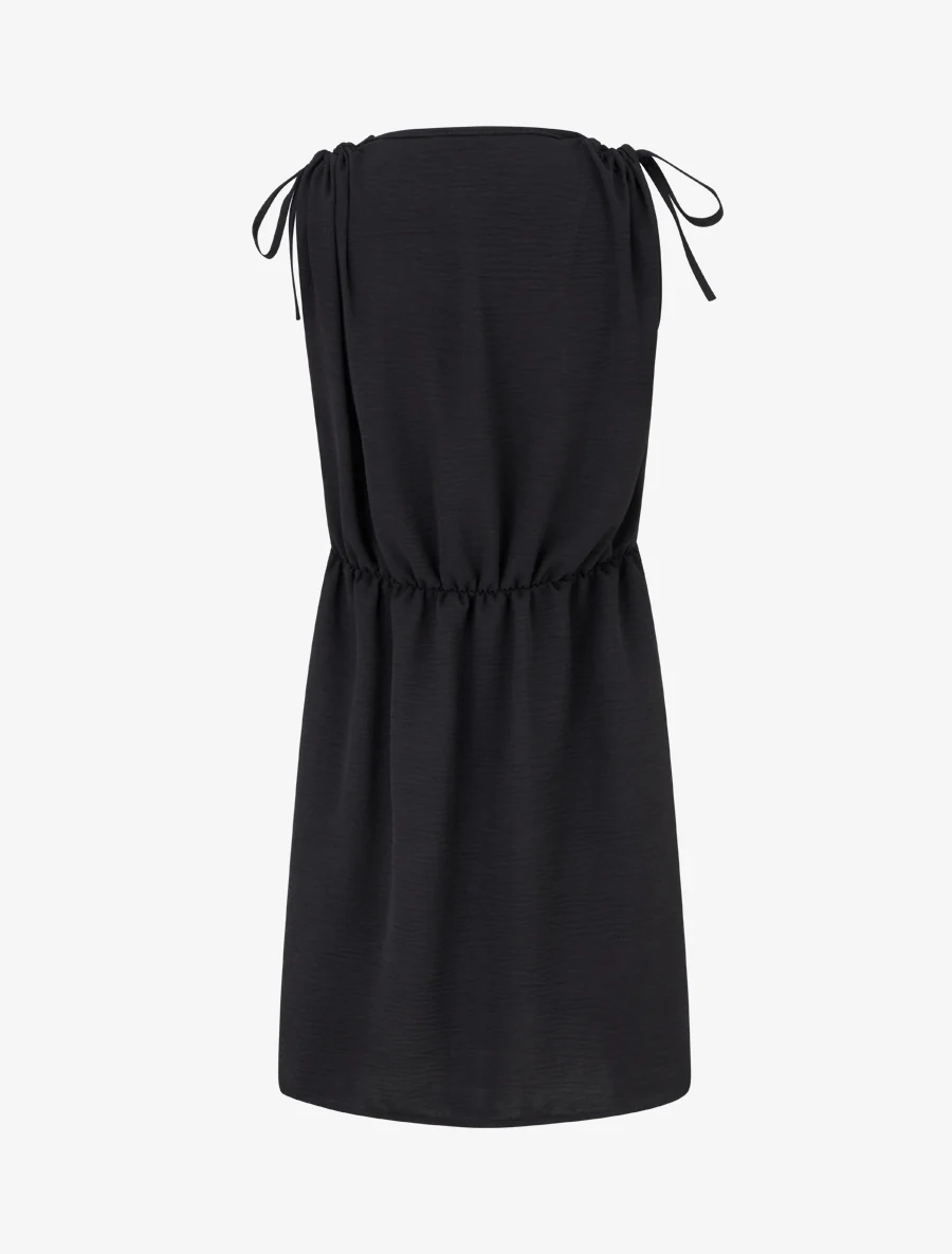 Effen jurk met sierstuk op de taille - Zwart - Image 2