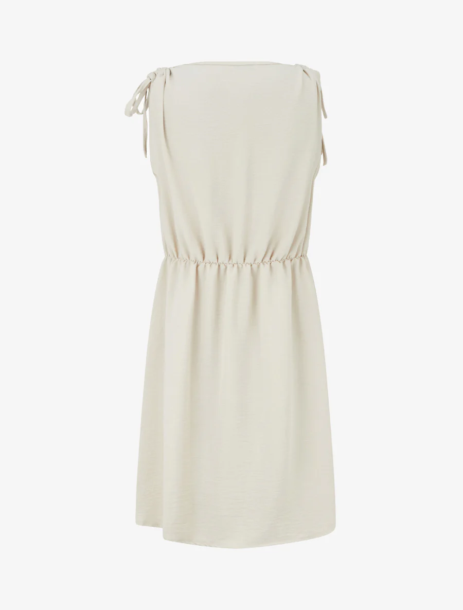 Effen jurk met sierstuk op de taille - Beige - Image 2